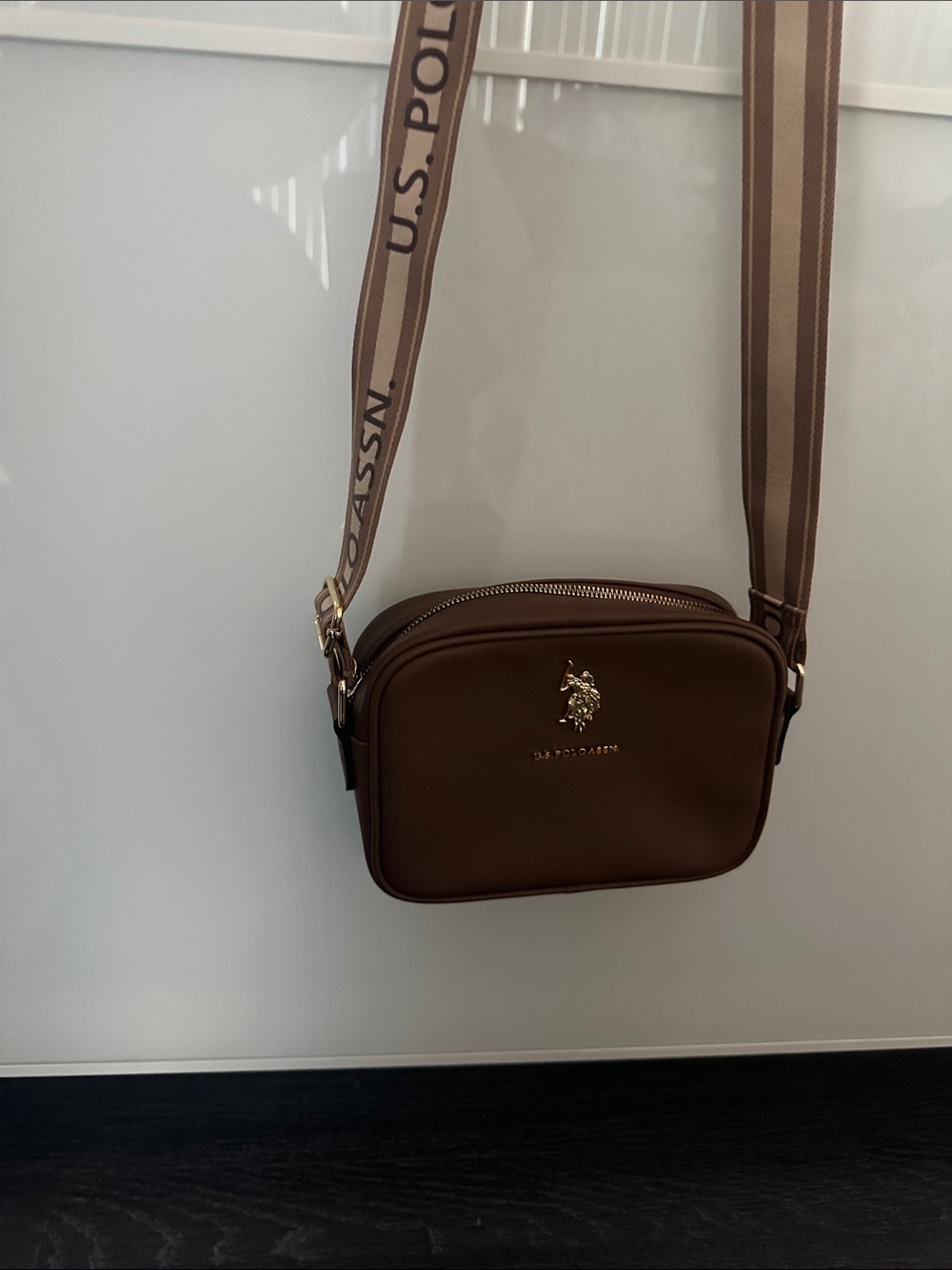 U.S. Polo Assn. Brown Leather Mini Crossbody with Branded Strap